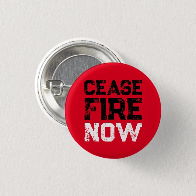 Badge Rond 2,50 Cm Cessez feu maintenant noir blanc rouge texte en dé (Devant & derrière)