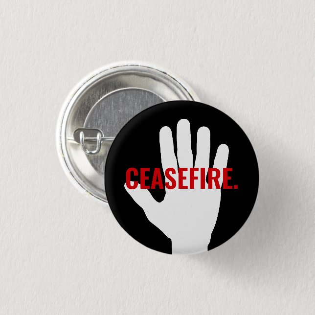 Badge Rond 2,50 Cm Cessez-le noir rouge main blanche gras texte perso (Devant & derrière)