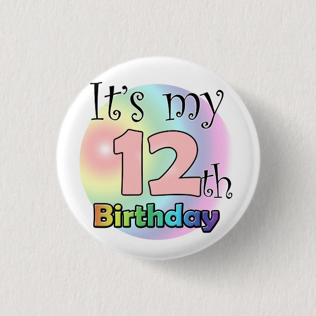 Badge Rond 2,50 Cm C'est mon 12ème anniversaire (roze) (Devant)