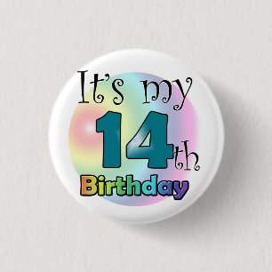 Badge Rond 2,50 Cm C'est mon 14e anniversaire