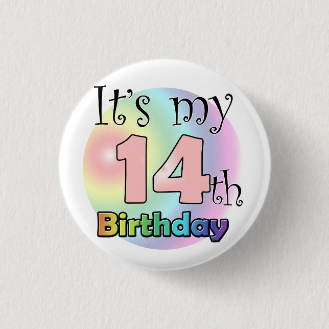 Badge Rond 2,50 Cm C'est mon 14ème anniversaire (roze) (Devant)