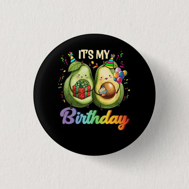 Badge Rond 2,50 Cm C'est My Birthday Avocado thème Party Mamacado Cou (Devant)
