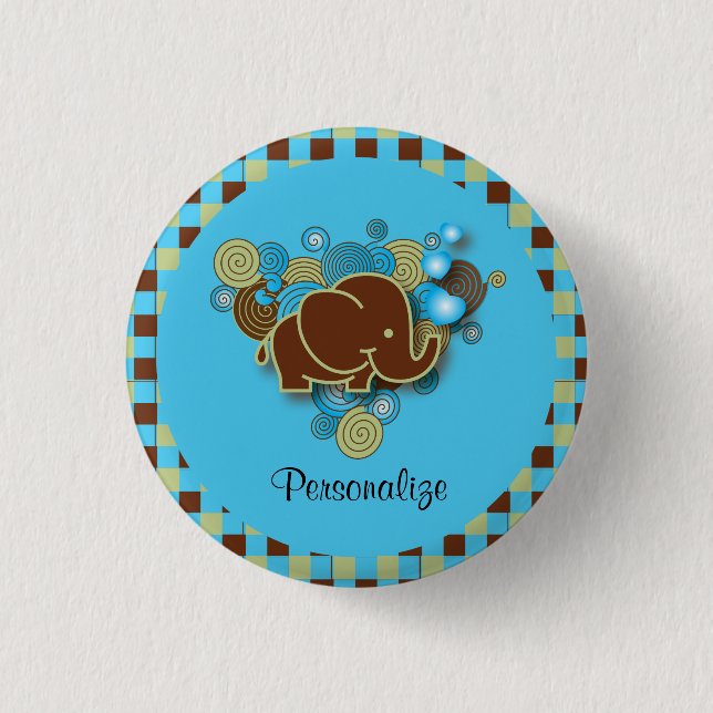 Badge Rond 2,50 Cm C'est un éléphant de bébé du garçon | plaid bleu (Devant)