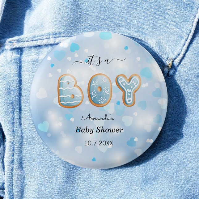 Badge Rond 2,50 Cm C'est un garçon Baby shower Blue White Hearts Moti (Créateur téléchargé)