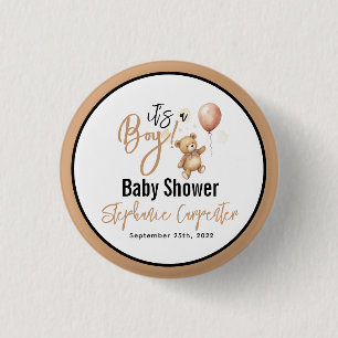 Badge Rond 2,50 Cm C'est un garçon ! Baby shower d'ours en peluche mi