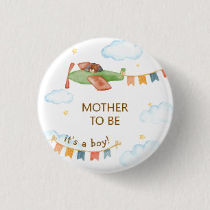 Badge Rond 2,50 Cm C'est un ours avion bébé garçon Maman à venir Baby