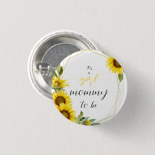 Badge Rond 2,50 Cm C'est une fille ! Aquarelle Tournesol Future maman