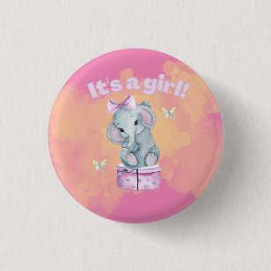 Badge Rond 2,50 Cm C'est une fille ! bébé éléphant