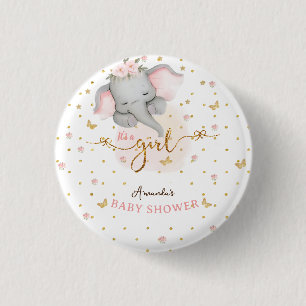 Badge Rond 2,50 Cm C'est une petite fille rose éléphant bébé douche