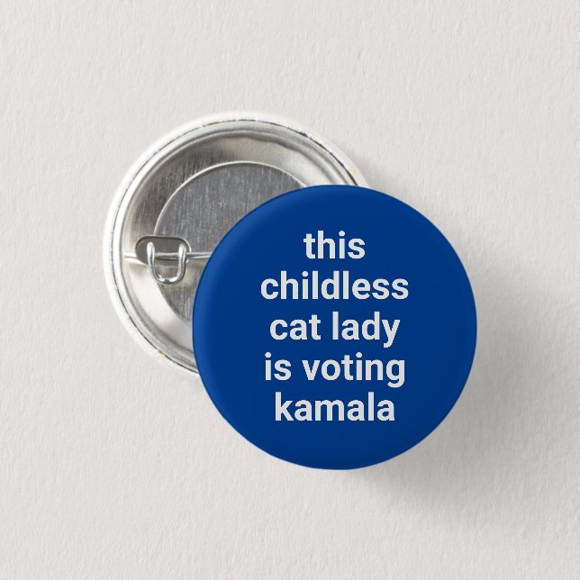 Badge Rond 2,50 Cm Cette dame de chat sans enfant vote kamala bleu (Devant & derrière)