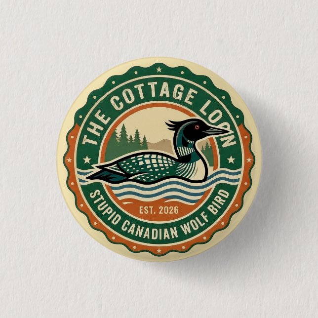 Badge Rond 2,50 Cm Chalet Lune Stupide Loup Canadien Oiseau (Devant)