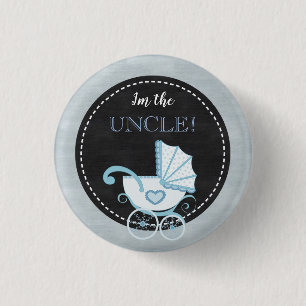 Badge Rond 2,50 Cm Chalkboard Baby shower Bleu Je suis le bouton Oncl