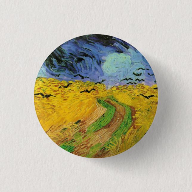 Badge Rond 2,50 Cm Champ de blé avec corbeaux (Devant)