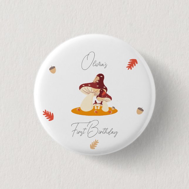 Badge Rond 2,50 Cm Champignon forestier Premier anniversaire (Devant)