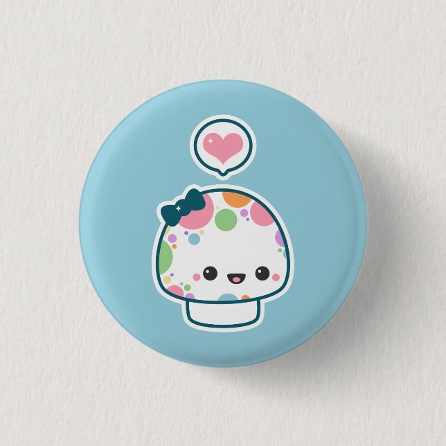 Badge Rond 2,50 Cm Champignon pointillé par polka en pastel mignonne (Devant)