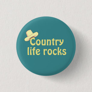 Badge Rond 2,50 Cm Chapeau Country & Bouton Calligraphie