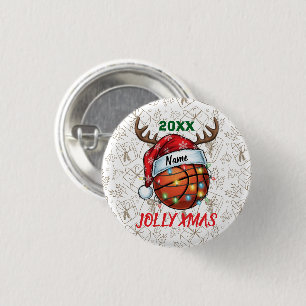 Badge Rond 2,50 Cm Chapeau de Père Noël Basket-ball Renne Noël Amusem