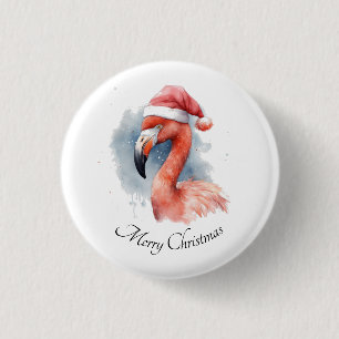 Badge Rond 2,50 Cm Chapeau de Père Noël de flamant rose de Noël à l'a