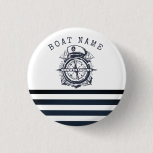 Badge Rond 2,50 Cm Chapeau Marin, Ancre, Roue Rayures Bleu Marine