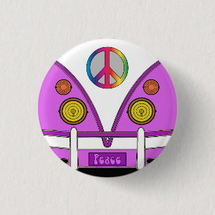 Badge Rond 2,50 Cm Chariot rose d'amour, hippie, signe de paix hippie