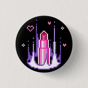 Badge Rond 2,50 Cm Charisma Stat Gamer Pink Pixel Art Lipstick