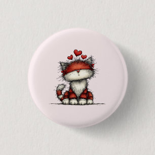 Badge Rond 2,50 Cm Chat avec des cœurs d'amour rouges mignon et drôle