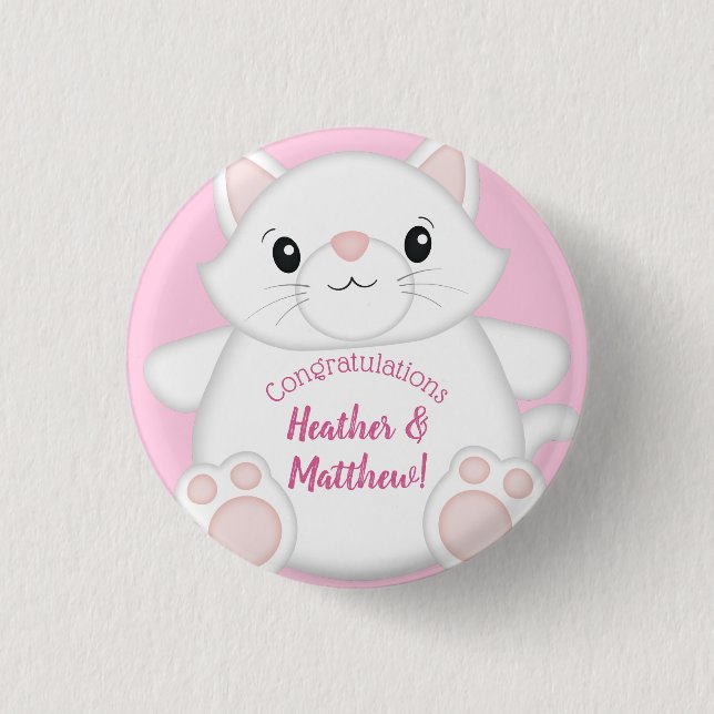 Badge Rond 2,50 Cm Chat Baby shower Kitty Rose (Devant)