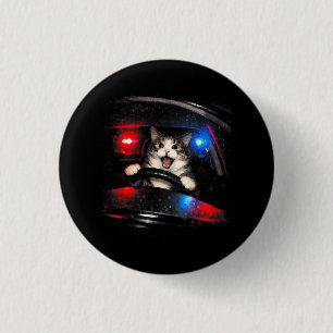 Badge Rond 2,50 Cm Chat de police drôle conduisant une voiture Mème d