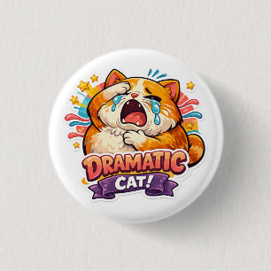 Badge Rond 2,50 Cm Chat dramatique drôle de dessin animé en pleurs Ré