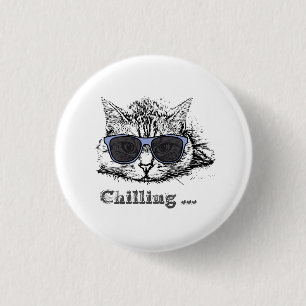 Badge Rond 2,50 Cm Chat Drôle Chilling Avec De Mignonnes Lunettes De