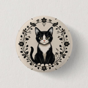 Badge Rond 2,50 Cm Chat élégant noir et blanc