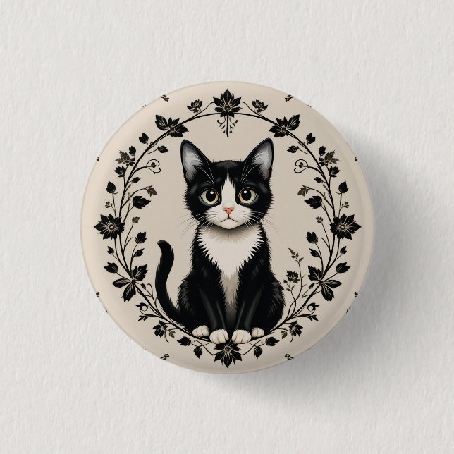 Badge Rond 2,50 Cm Chat élégant noir et blanc (Devant)