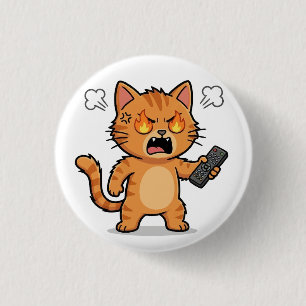 Badge Rond 2,50 Cm Chat en colère tenant la télécommande