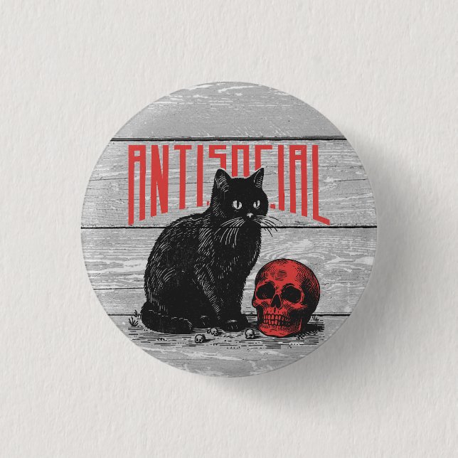 Badge Rond 2,50 Cm Chat et crâne antisociaux (Devant)
