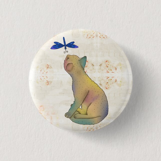 Badge Rond 2,50 Cm Chat et libellule bleue (Devant)