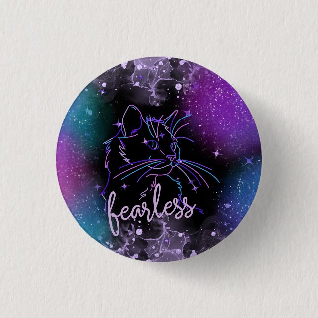 Badge Rond 2,50 Cm Chat Galaxy sans peur (Devant)
