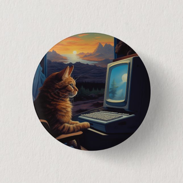 Badge Rond 2,50 Cm Chat Gamer Retro | Jeu d'art Pixel 8 bits (Devant)
