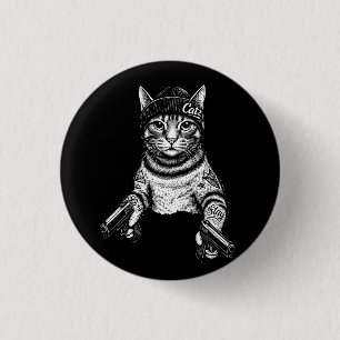 Badge Rond 2,50 Cm Chat Gangster Tatoué Art Kitty Streetwear Cool
