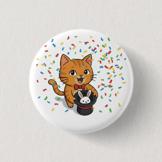 Badge Rond 2,50 Cm Chat Magique Avec Bouton De Chapeau De Lapin