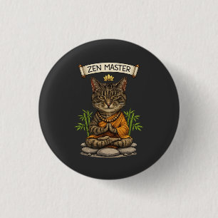 Badge Rond 2,50 Cm Chat Maître Zen Drôle Chat Gris Tabby Cadeau