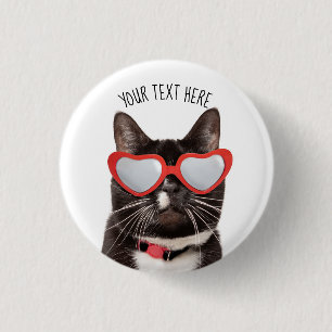 Badge Rond 2,50 Cm Chat mignon dans les lunettes de coeur