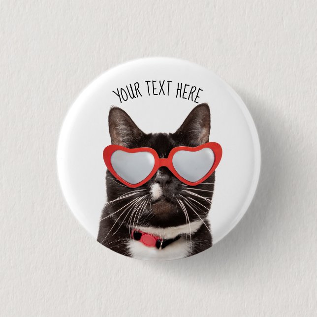 Badge Rond 2,50 Cm Chat mignon dans les lunettes de coeur (Devant)