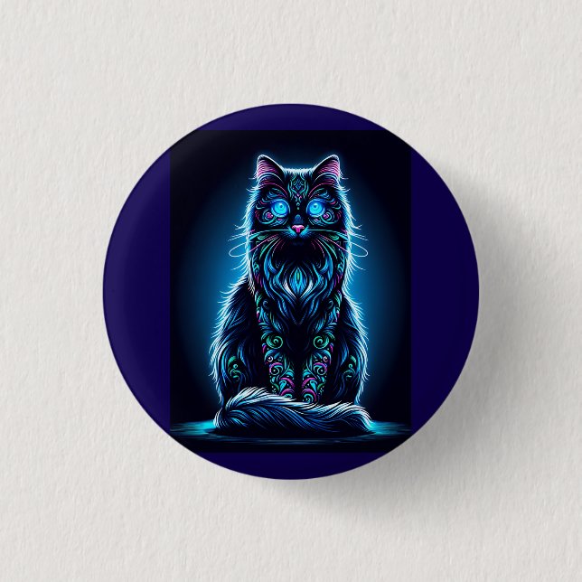 Badge Rond 2,50 Cm Chat Néon Fond Vif-97948 (Devant)