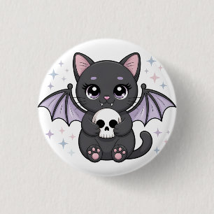 Badge Rond 2,50 Cm Chat noir aux ailes de chauve-souris violettes ser