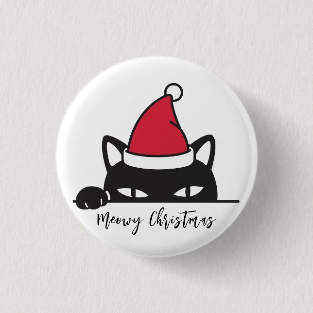 Badge Rond 2,50 Cm Chat noir de Noël amusant (Devant)