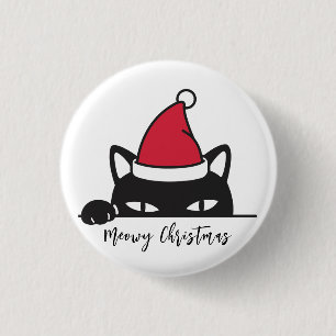 Badge Rond 2,50 Cm Chat noir de Noël amusant