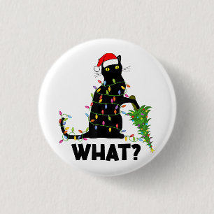 Badge Rond 2,50 Cm Chat Noir Drôle Poussant Arbre De Noël Sur Chat Ch