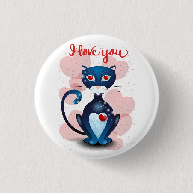 Badge Rond 2,50 Cm Chat noir en amour (Devant)