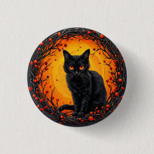 Badge Rond 2,50 Cm Chat noir Halloween aux yeux lumineux