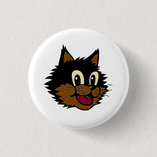 BADGE ROND 2,50 CM CHAT NOIR TRÈS SOURIANT ET BROWN À COURSE NEUVE